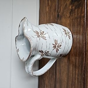 Artisan Handmade Pottery Pitcher, Grey and White with Bees